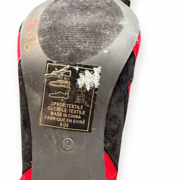 BLEONA Women’s Red Black Peep Toe Geometric Vegan Suede Heeled Ankle Boots Size - Picture 5 of 8